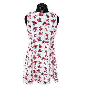 Eva Mendes New York & Company Cherry Print Jacquard Fit Flare Dress Red White 12